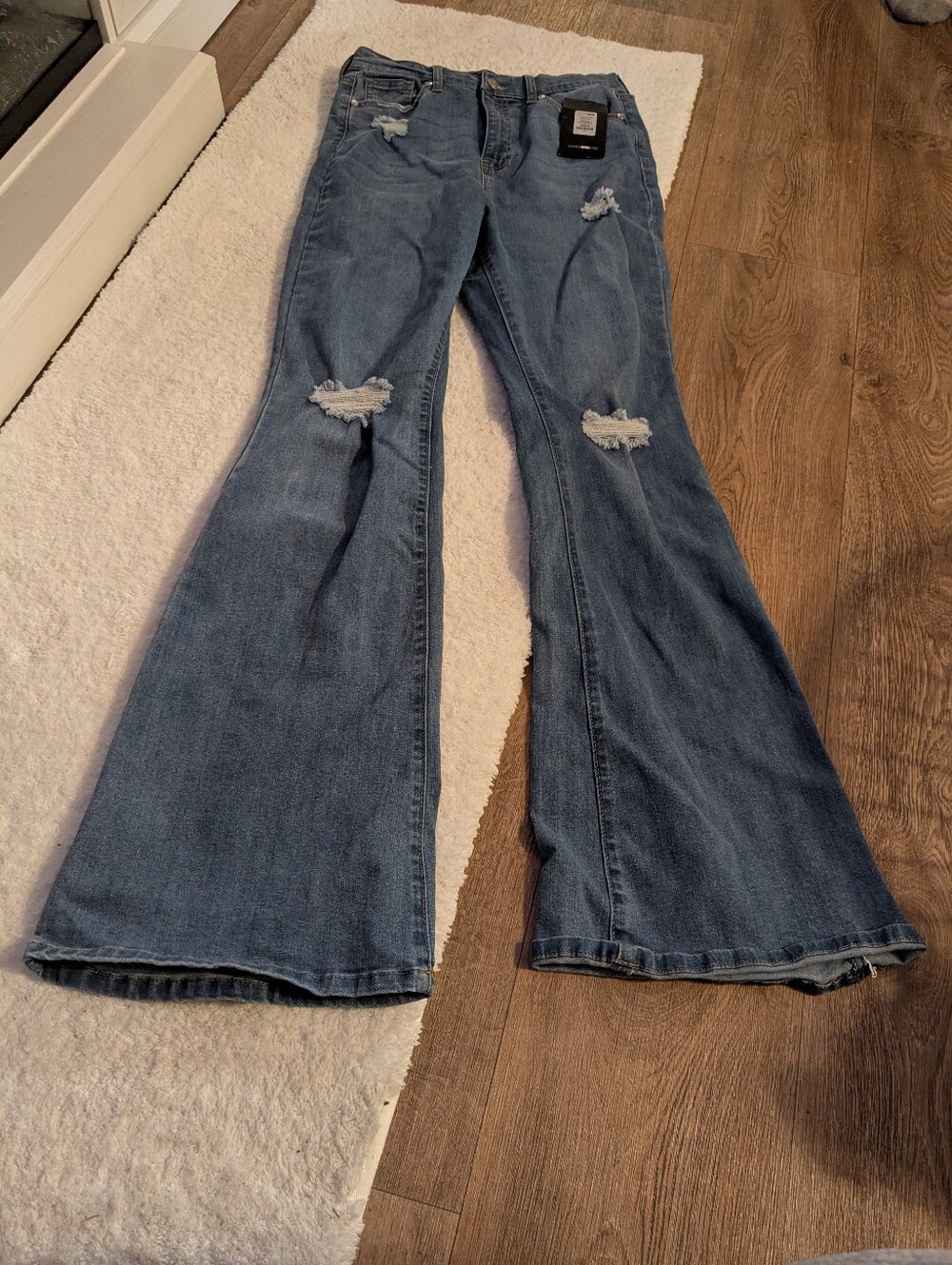 Fashion Nova Distressed Flare Jeans - Medium Blue